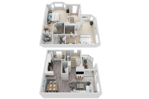 Floor plan for 2 beds, 2.5 baths, 1240 sqft